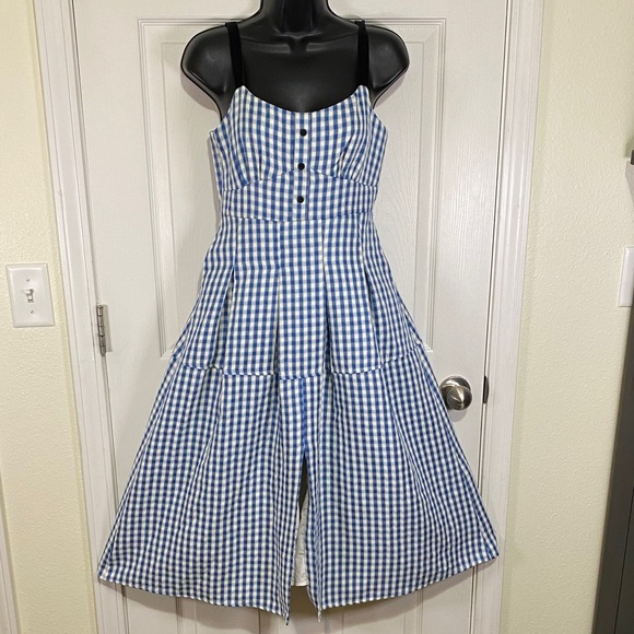 Cubic Retro Gingham Dress Size 4 (UK 8) Rockabilly Blue Check with Pockets - Picture 1 of 14